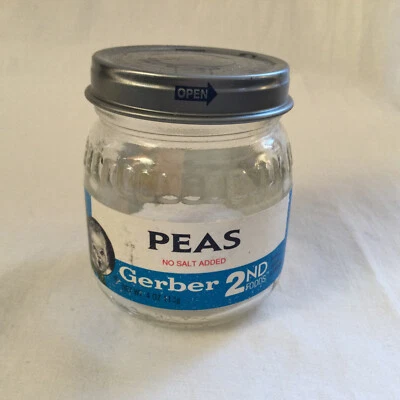 Vintage 1990's Gerber 2nd Glass Baby Food Jar With Label Peas #2