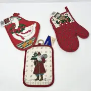 VTG NWT Christmas Holiday Geese Pot Holder Oven Mitt Set Teddy Bear Santa