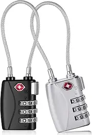 H HOME-MART TSA Approved Luggage Locks - 3-Digit Resettable Combination Padlock with Alloy Body & Braided Steel Cable, Anti-Theft Suitcase Lock for Travel Bags, Gym Lockers, Suitcases (2 Pack)