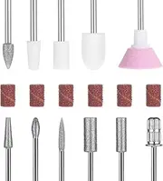 11 Pcs Nail Drill Bit Set with 6 Pcs 3/32" File Sanding Bands Professional Nail Bits Rotary Burrs Diamond Cuticle Remover Bits for Acrylic Manicure Pedicure Tools
