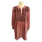 VELZERA Large Shift Dress Red Pinstripe Embroidery NWT Full Sleeves Peasant Boho