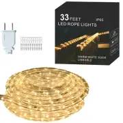 33Ft LED Rope Light - Warm White Flexible Linkable Rope Lighting Clear PVC Le...