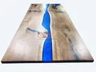 Epoxy Blue River Dining Table Top Live Edge Acacia Wood Office Meeting Furniture