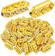 BronaGrand 100pcs Rhinestone Spacer Bars Crystal Beads 3-Hole Alloy Spacers Bar Link Connectors for Multi Strand Bracelet Jewelry Making Accessory, Golden