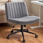 Furmax Ribbed Office Desk Chair Mid-Back PU Leather Executive Conference Task Chair Adjustable Swivel Chair with Arms (Grey)