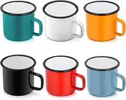 P&P CHEF Enamel Camping Coffee Mug Set of 6, Small Colored Mugs Cups for Family Gathering/Friend Party/Camping/Picnic/Fishing, Lightweight & Portable -12 Ounce (350ML)