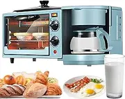3 in 1 Multifunctional Breakfast Machine, Breakfast Maker Station with Mini Toaster Electric Oven, Coffee Maker, Frying Pan, and Egg Sandwich Maker, Independent Control, for Apartments Kitchen(Blue)