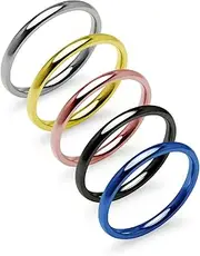 [Silverline Jewelry] Stackable 5 Piece Set Silver Rose Gold Blue Black Tone Stainless Steel Comfort Fit Wedding Band Ring Sizes 5-12