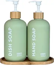 OLLIES Soap Dispenser for Kitchen Sink and Bathroom - 17oz with Bamboo Pump and Stylish Label - Ideal for Hand Soap and Dish Soap - Soap Dispenser Set Suitable for Kitchen Decor