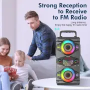 Outdoor Wireless & Home Party Speaker with Subwoofer, FM Radio, LED Lights, Mic