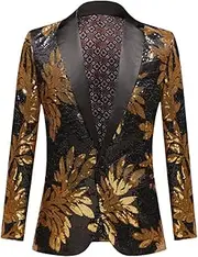 [Haitpant] Black Gold Sequin Blazer for Men Shiny Blazer Suit Jacket Shawl Collar Wedding Party Stage Costume