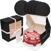 Gcardist 25.4x25.4x12.7 Cake Box, 5 Sets Black Cake Box with Window ＆ 5 Sets 25.4cm Black Cake Round Boards, 25.4cm Cake Containers(10 * 10 * 5 inch)