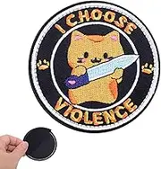 I Choose Violence Patch, Funny Cat Kitten Embroidered Military Applique with Hook and Loop Magic Adhesive Morale Patches Supplies Accessories for Backpacks Vests Dog Harness Bag Jacket Hat Clothing