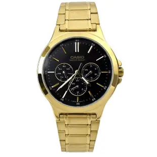 【CASIO 卡西歐】CASIO手錶 金色黑面三眼鋼錶(MTP-V300G-1AUDF)