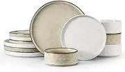 [LIANYU] Plates and Bowls Dinnerware Sets, 12 Piece Stoneware Dishware Set for 4, Dish Tableware Sets Includes Dinner Salad Plates Cereal Bowls, Chip & Scratch Resistant, Polar White & Sandy Beige