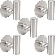 TocTen Bath Towel Hook, Strong Self Adhesive Robe Hook, SUS 304 Stainless Steel Stick on Wall Coat/Clothes Hook No Drilling, Shower Wall Hook for Bathroom Kitchen Office Closet(Brushed Nickel, 5 Pack)