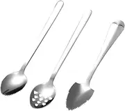 OKUMEYR 3pcs Dessert Spoon Serrated Edge Stainless Steel Scraping Spoons Mini Set Fruit Scraping Baby Feeding Tool