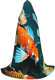 SKKNT Hd Koi Fish Print Halloween Hooded Cloak Full Length Cape With Hood For Men And Women For Carnival