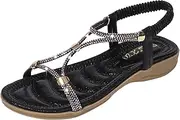 [JEUROT] Women's Wedge Sandals Open Toe Elastic Ankle Strap Boho Sandals Slingback Arch Support Comfortable Sandals Beach Shoes