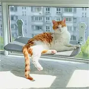 Cordless Cat Hammock，Cat Window Perch with 4 Suction Cups，Reversible Cover and Solid Metal Frame,Washable Cat Beds for Indoor Cats (Grey, 60 x 30 cm)
