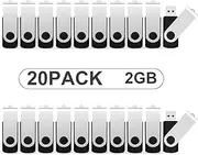 KOOTION Pack of 20 USB Sticks 2 GB Memory Sticks USB 20 Pack Set Data Stick Memory Sticks 2G 20 Pieces USB Flash Drives Colourful USB 2.0 USB Flash Drives Metal Flash Stick 2 Gbyte Memory Sticks Black