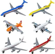 Toy Airplane 6 Pack, Diecast Airplane Toys for Boys Age 3 4-7 8-12, Metal Pull Back Aircraft Toy/Glider Planes/Airlines Plane Toys for Kids Birthday Cake Toppers Airforce Party Favors