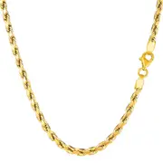 10k Yellow Solid Gold Diamond Cut Rope Chain Necklace, 3.5mm