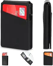 [Onrique] Wallet for Men - Genuine Leather RFID Blocking Wallet, Mens Minimalist Wallet, Slim Compact Wallet with ID Window, Smart Pop Up Card Wallet, Metal Aluminum Credit Card Holder Bifold Wallet,