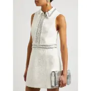 NEW $495 Alice + Olivia White Ellis Chain Trim Tweed Collared Mini Dress Sz 10