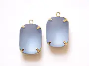 18x13mm Matte Blue Glass Octagon Stones in 1 Loop Brass Setting