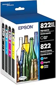 [Epson] 822 DURABrite Ultra Ink High Capacity Black & Standard Color Cartridge Combo Pack (T822XL-BCS) Works with Workforce Pro WF-3820, WF-3823, WF-4820, WF-4830, WF-4833, WF-4834