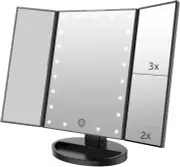 Tri-Fold Lighted Vanity Makeup Mirror with 3X/2X/1X Magnification, 21Leds Light