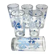 Libbey Clearly Winter Snowflakes Tumblers Glasses 6PC Set Silver Rim Vintage