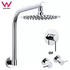 WELS 8" Round Chrome Rainfall Shower Head Swivel Gooseneck Shower Arm Mixer Taps