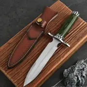 Green Wooden Handle Hunting Knife Fixed Blade Knife Military Outdoor Survival
