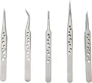 Garneck Precision Stainless Steel Tweezers for Electronics Repair and Crafting - 5 Pack Anti- Non Slip Grip for Accurate Handling and Detailing Tasks