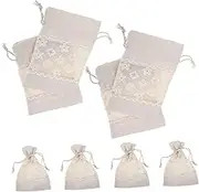 FRCOLOR 10pcs Floral Pattern Drawstring Bags with Window Small Storage Pouches for Candy Jewelry and Party Favors Elegant Lace Trim and Effortless Opening Design