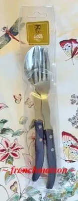 CLAUDE DOZORME Laguiole French Dinner Lunch SERVING FORK + SPOON Navy Blue
