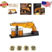 Luxury Glass Pistol Decanter Set with Mahogany Stand – Ideal for Whiskey Lovers