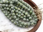 6mm Rustic Green Picasso Czech Glass Round Druk Beads 25 Beads