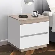 [ALFORDSON] Bedside Table Wooden Nightstand Cabinet 50 x 45 x 54 cm Storage Drawer Shelves Vintage Bedroom Living Room Sofa Side Table (Wood & White)