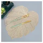 Set of 6 Gold Leaf Placemats Vinyl Place mats for Dinner Table Metallic Gold ...