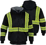 Safety Hoodie for Men Reflective Wool Fleece High Visibility ANSI Class 3 Work Construction Jacket