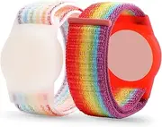 Air Tag Wristband (2 Pack) - Nylon Bracelet Compatible with Apple Air Tag, Protective Cover with Strap Holder, Lightweight Elastic Watch Band for Kids, Elders (Rainbow)