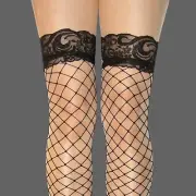SEXY LACE TOP FENCE NET FISHNET THIGH HI STOCKINGS BLACK WHITE RED - 3 for 13.99