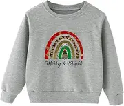 CATCOQ Children Long Sleeve Crewneck Sweatshirts,Winter Children Rainbow Long Sleeve Top | Stylish Kids Gray Crewneck Pullover for Beach Fun, Christmas Gatherings