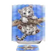 Cute Animal Art White Tiger Cub Adventure Shower Curtain