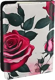 [GaxfjRu] Blossoming Rose Flowers Print Leather Passport Holder Covers Case, Waterproof Travel Wallet Passport Holder for Women Men, Black, One Size