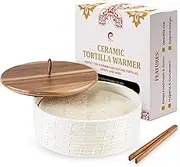 Ceramic Tortilla Warmer with Airtight Wooden Lid – 8.8 Inch Tortilla Holder, Insulated Bread Pancake Warmer, Authentic Tortillero for Tortillas, Pancakes, Roti – Large Tortilla Container