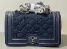 Badgley Mischka Denim & Pearls Crossbody Bag/Purse Blue NEW w/ Tags Gift (bin L)